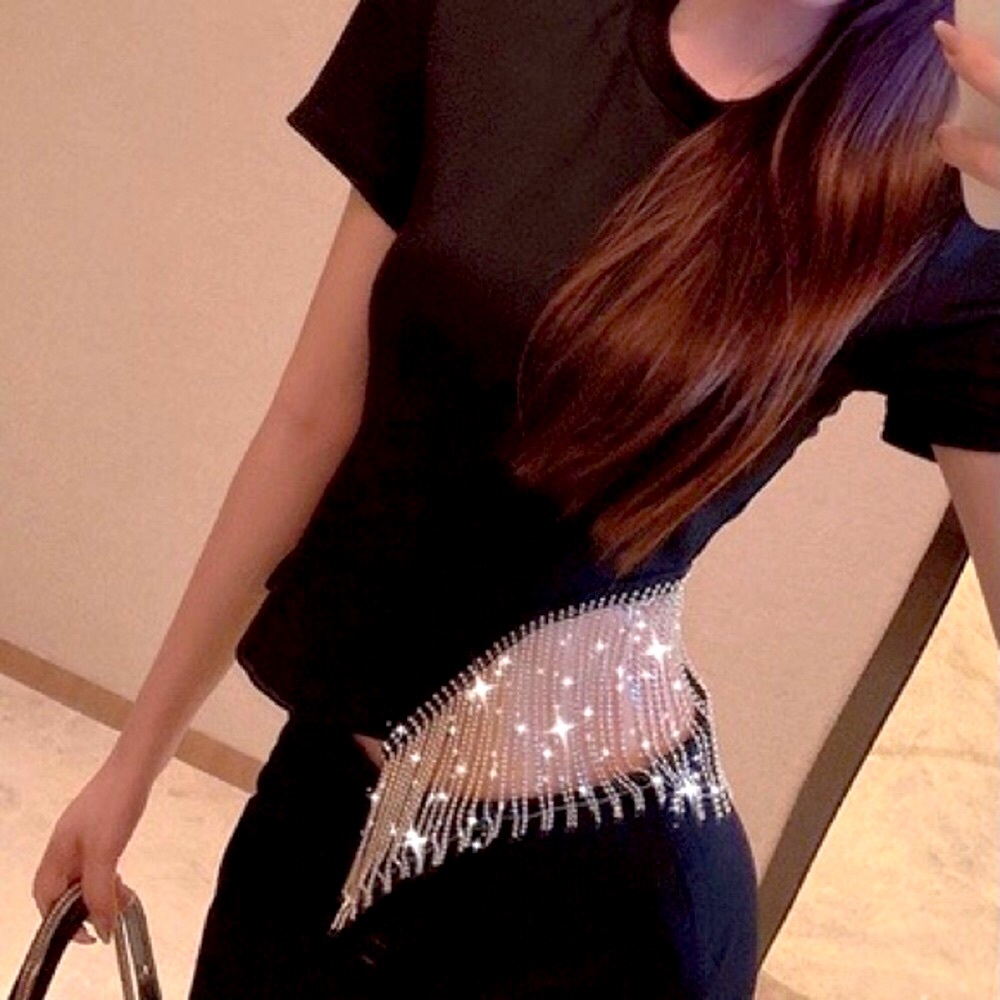 Black Rhinestone Fringe Side Slit Mini Party Dress - Picture 2 of 5
